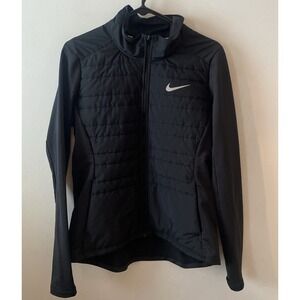 Nike Therma Fit Women's Running Jacket Full Zip Pockets Black Size L Lightweight